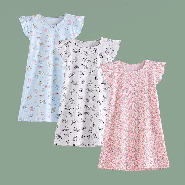 Girls nightdress summer princess Lycra children's short-sleeved dress  pajamas baby thin cute cartoon – Yeetik