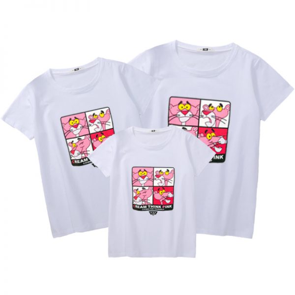 summer season parent-child short-sleeved T-shirt with printed pink panther - Image 2